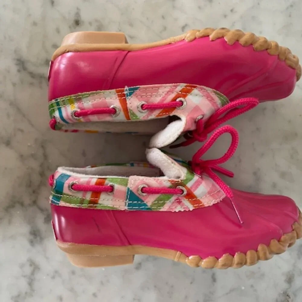 SPERRY TOP SIDER Duckie Pink Plaid Steel Shank Rain Shoes Girl 13M